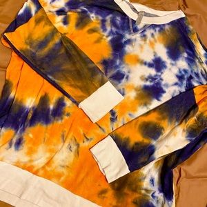 Navy and Orange Tie Dye Sweatshirt Style Top